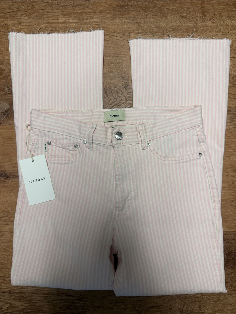 NWT DL1961 Women's Light Pink Stripe Flare Jeans 25